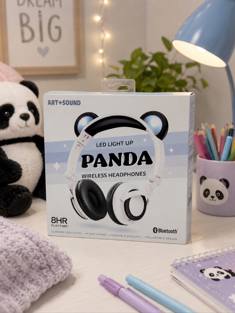Art+Sound LED Light Up Panda Wireless Bluetooth Headphones NIB